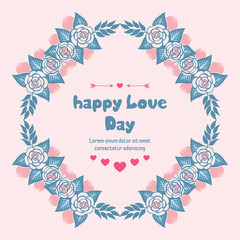 Pattern unique of leaf and rose flower frame, for happy love day greeting card template. Vector