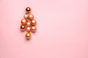 Beautiful Christmas balls on color background