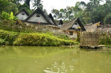Obraz premium village ponds between residents' houses in Tasikmalaya, West Java, Indonesia