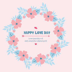 Romantic and beautiful wreath frame, for happy love day greeting card design. Vector