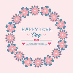 Romantic Pattern of leaf and flower frame, for elegant happy love day greeting card decor. Vector