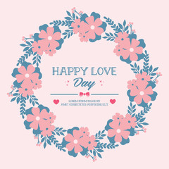 Romantic pattern of leaf and flower frame, for elegant happy love day greeting card decor. Vector