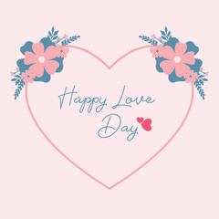 Romantic pattern of leaf and flower frame, for elegant happy love day greeting card decor. Vector