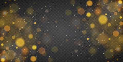 Dust white. White sparks and golden stars shine with special light. Vector sparkles on a transparent background. © exvanesko