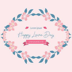 Happy love day invitation card design, with beautiful unique pattern leaf and peach wreath. Vector