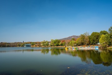 Obraz premium Beautiful Landscape in Zhongshan Botanical Garden by Qian Lake in Nanjing City