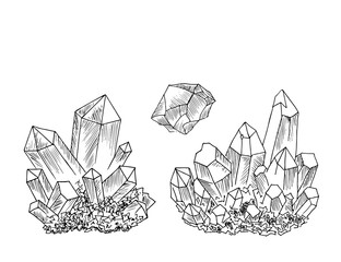 Crystal ink sketch. Hand-drawn vector illustration. Natural mineral vintage style