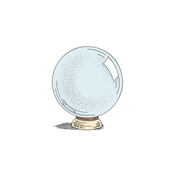 Hands drawn magic crystal ball. The ink sketch is vintage style. Vector illustration