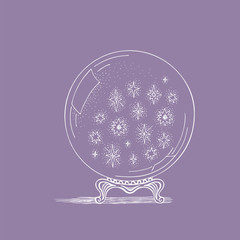 Hand drawn magic ball in vintage style. Natural crystal ink sketch. Logo vector illustration