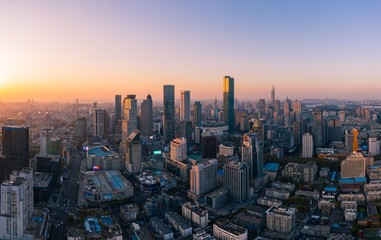 Aerial View of Nanjing City at Sunset in China