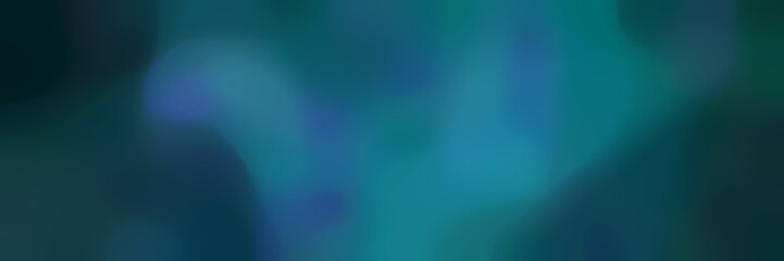 blurred iridescent horizontal background with teal green, very dark blue and dark cyan colors and space for text or image