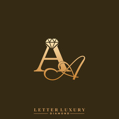 Initial Letter Luxury AA with diamond. Diamond Icon in Flat Style Logo.