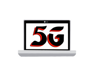 Icon of laptop 5G on an white background. Laptop network of the fifth generation. Vector illustration.