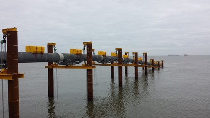 Pipe laying project from shore to sea