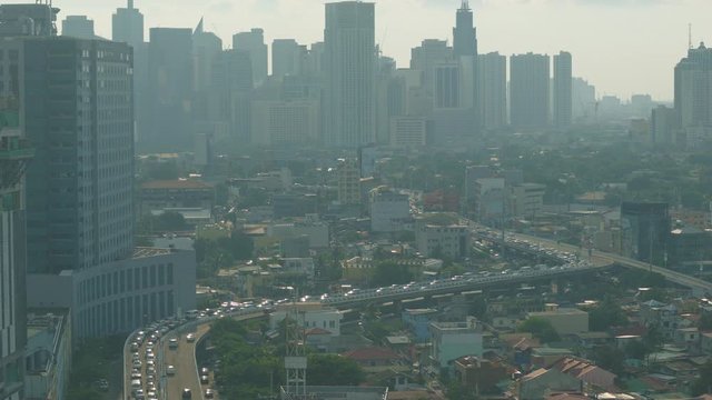 High Angle Shot Of Heavy Traffic In Urban City Of Philippines