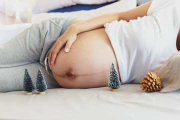 woman pregnant in merry christmas concept