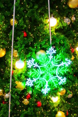 beautiful snowflake led and light ball decoration on christmas tree ornament