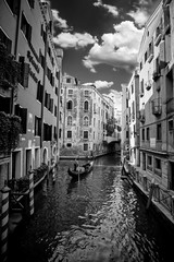Venice Canal and Gondola Black and White Photography