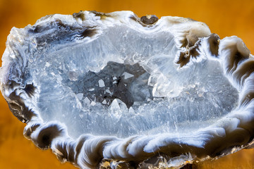 A sliced and polished stone of quartz and agate. Concept: rocks and minerals