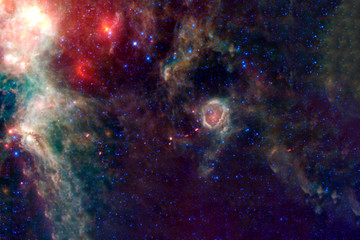Cosmic nebula, deep space. With galaxies of different colors. Elements of this image were furnished...