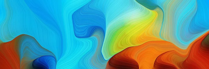 Fotobehang horizontale kleurrijke abstracte golfachtergrond met middelgrote turkoois, donker turkoois en koffiekleuren. kan worden gebruikt als textuur, achtergrond of wallpaper © Eigens