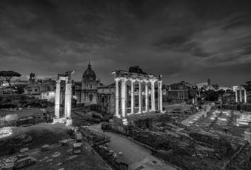 Naklejka premium Roman Forum at Sunset Architecture in Rome City Center Black and White Photography