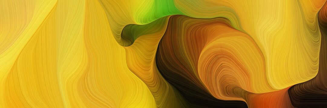 horizontal modern colorful abstract wave background with golden rod, very dark green and saddle brown colors. can be used as texture, background or wallpaper © Eigens