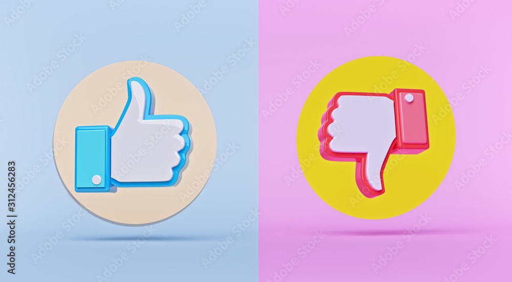 Poster like and dislike buttons on abstract background. modern minimal symbols horizontal banner. social me
