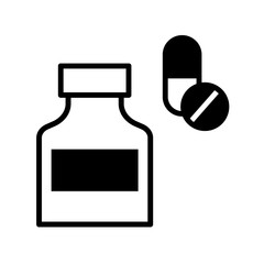 Pills and pills bottles. Modern infographic logo and pictogram.