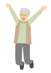 喜ぶシニア男性