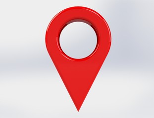 LOCATION pin glossy red arrow. The concept of tagging a sign landmark needle tip to create a route search. Isolated on white background 3D rendering 3D. – Illustration  