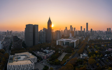Skyline of Nanjing City at Sunset in China