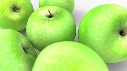 3d rendering of a group of green apples isolated in a studio background
