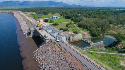 Townsville, Qld - Maintenance work in progress on the Ross River Dam spillway and gates