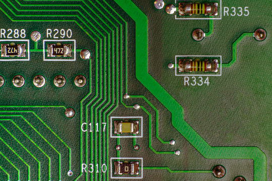 The tracks on the textolite board. Capacitors and Signature Fragments