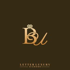 Initial Letter Luxury BU with diamond. Diamond Icon in Flat Style Logo.