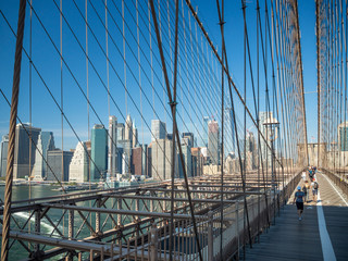 Brooklyn bridge, New York, USA - September 2019: [ Brooklyn bridge architecture with panoramic view...