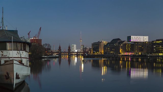 Berlin cityscape Sunrise with TV Tower and Spree River