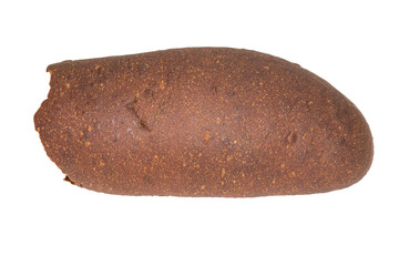 Homemade rye bread made from whole grain flour, rye flour on a white background