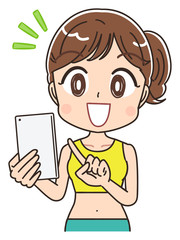 オンラインダイエット 健康 女性 インストラクター イラスト素材