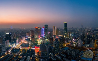 Obraz premium Aerial View of Urban Nanjing City at Sunset in China