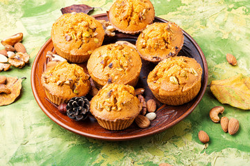 Homemade muffins with nuts