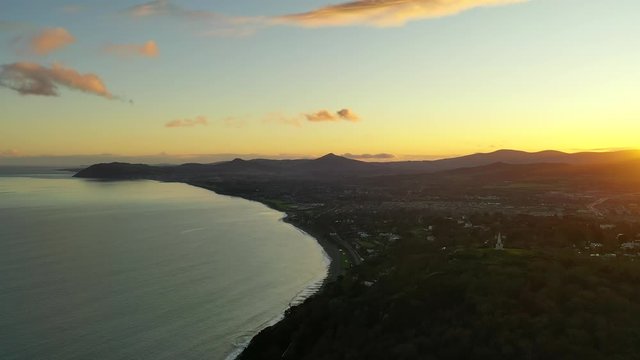 Killiney Bay, Dublin, Ireland, Sunset, December, Drone Panning Right