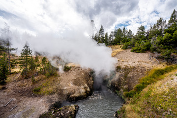 The landscape nature and world famouse geyser in Yellowstone national park in Wyoming , United States of America