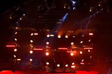 Red light on a rock concert stage as background