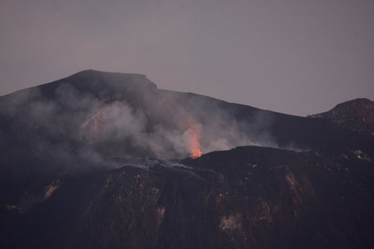 Fascinating eruptions of vulcano Stromboli, Sicily, Italy