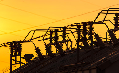 electrical substation at sunset.