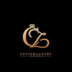 Initial Letter Luxury CZ with diamond. Diamond Icon in Flat Style Logo. - obrazy, fototapety, plakaty