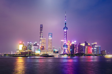 Fototapeta na wymiar Night city landscape and colorful lights in Shanghai