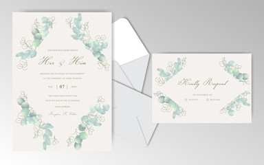 Elegant Watercolor Wedding Invitation Cards with Beautiful Eucalyptus